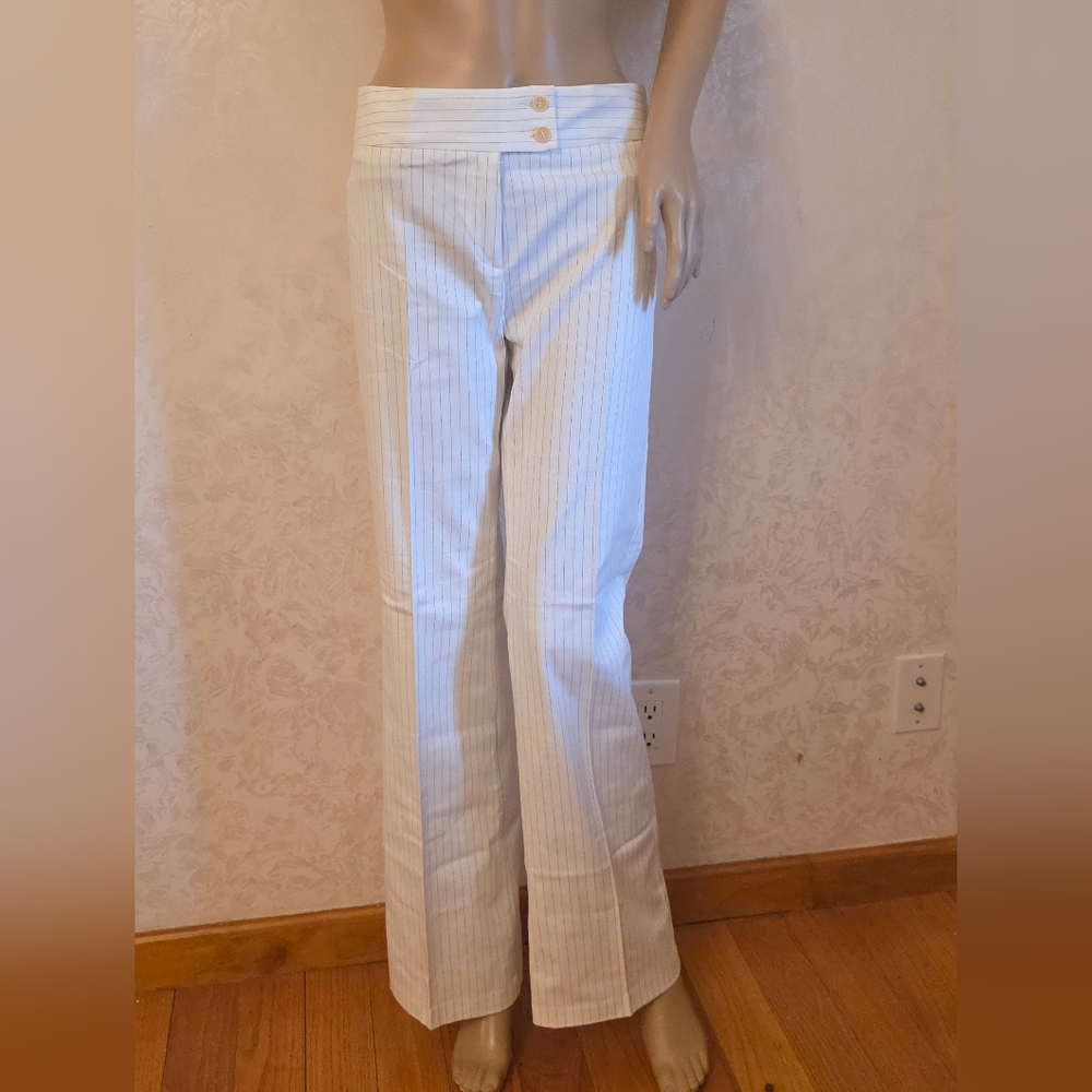 Women's White Striped Boot Cut Pants